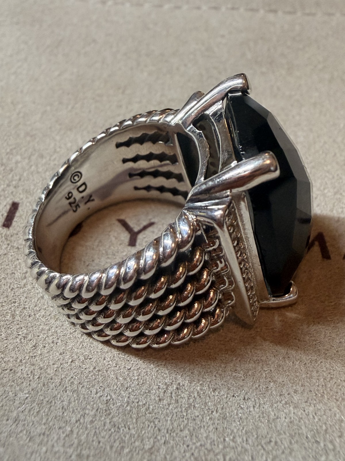 David Yurman Sterling Silver 925 Ring Size 6.5 Black Onyx 20x16mm wheaton
