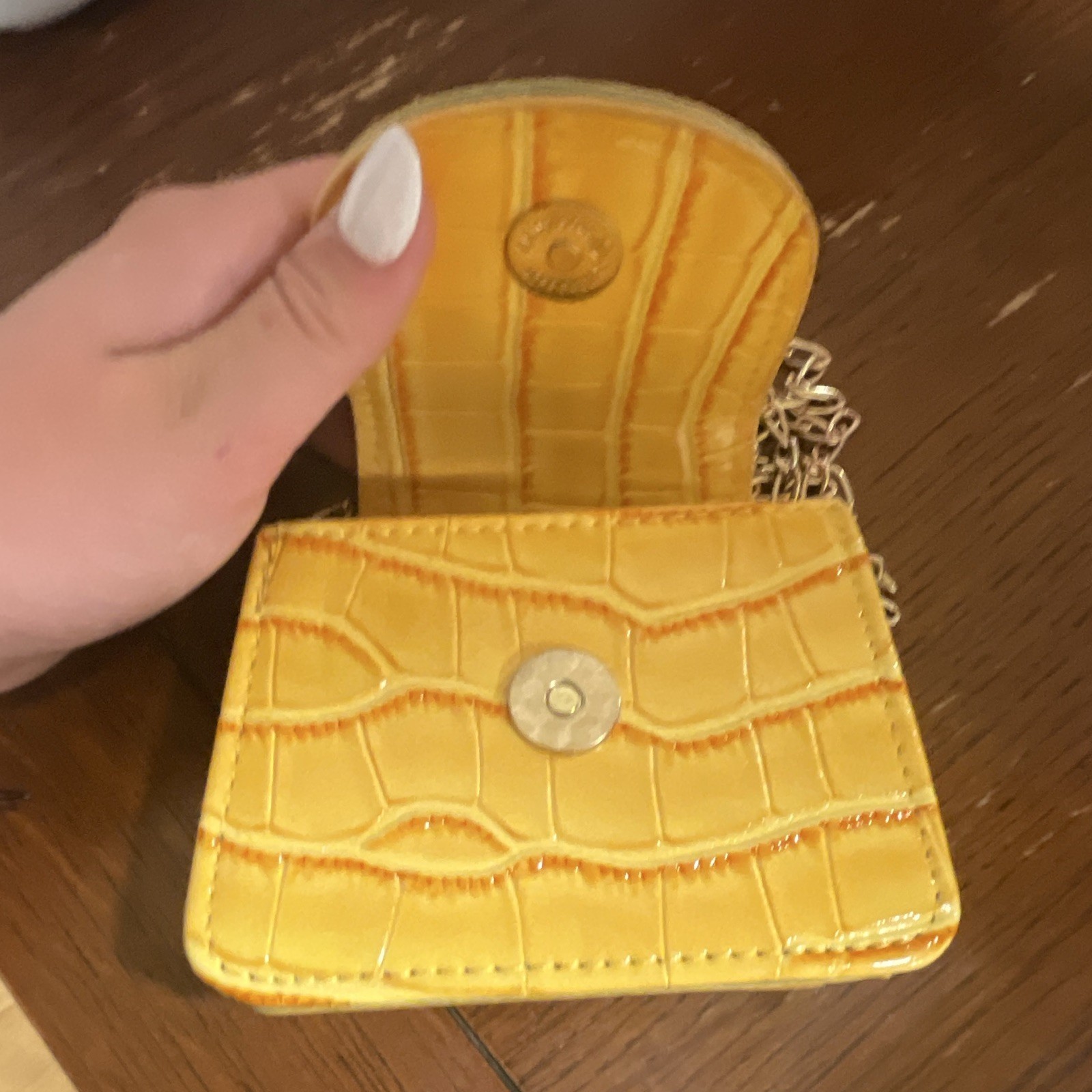 Yellow Embossed Croc Mini Shoulder Bag Gold Chain Strap Magnetic Closure