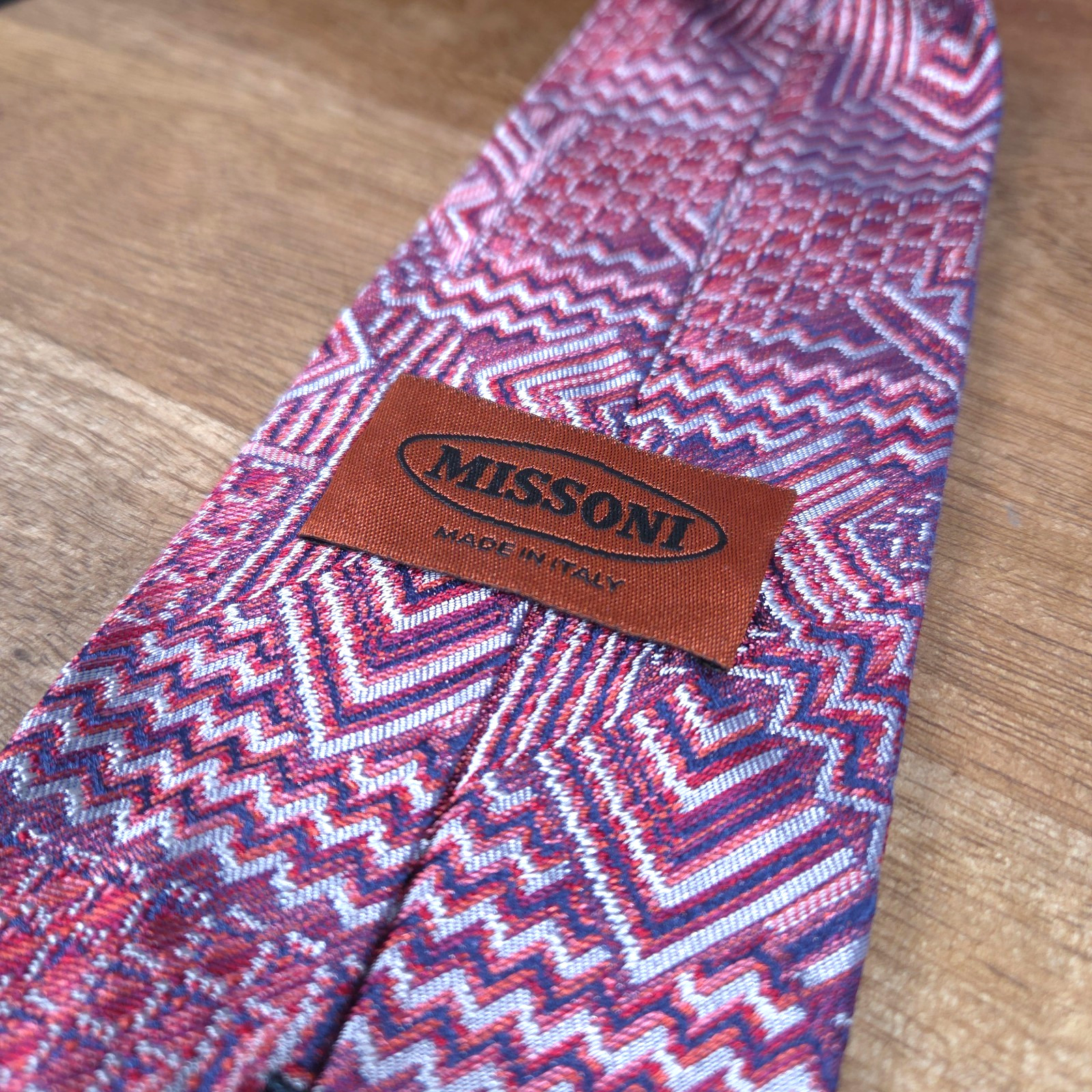 Missoni Neck Tie Men’s 3.25×58 Purple Red Silk Textured Geometric Made In Italy