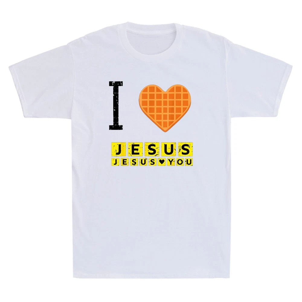 I Love Jesus Waffle Heart Funny Christian Breakfast White T-shirt
