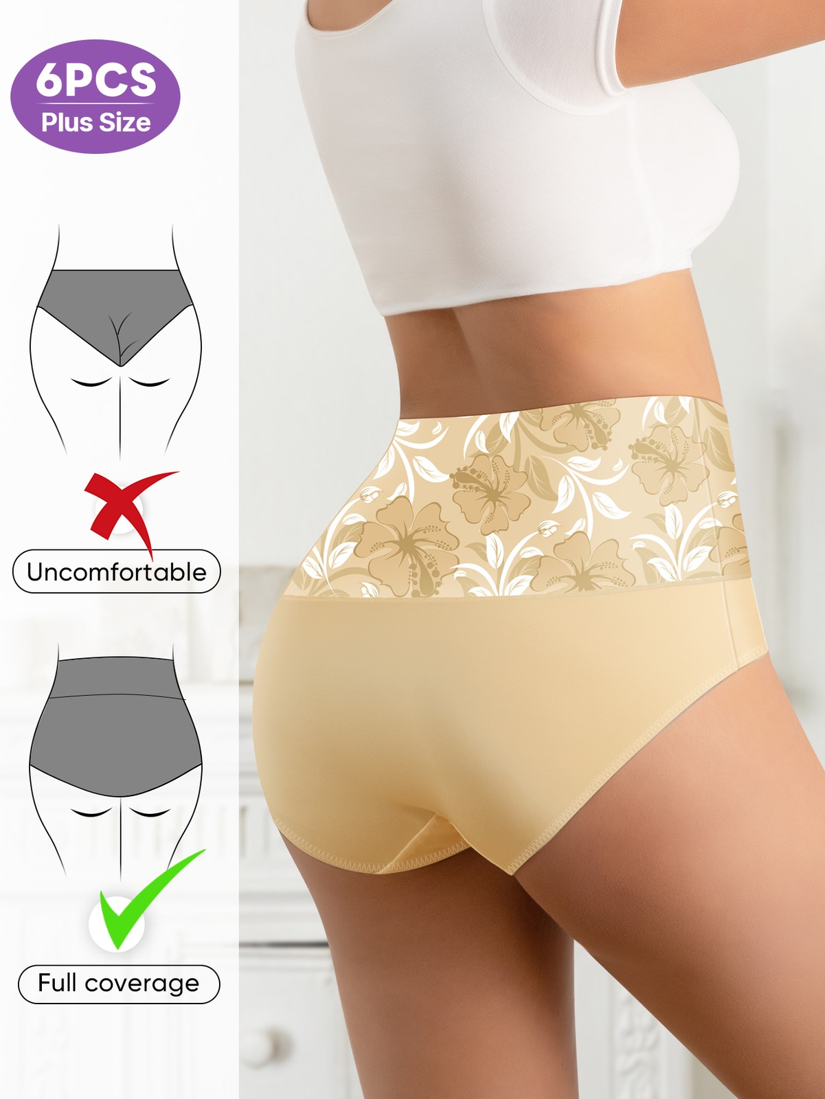 6 Pack Women Underwear Panties Multi Color Pant Set High Waist Women’s Panties