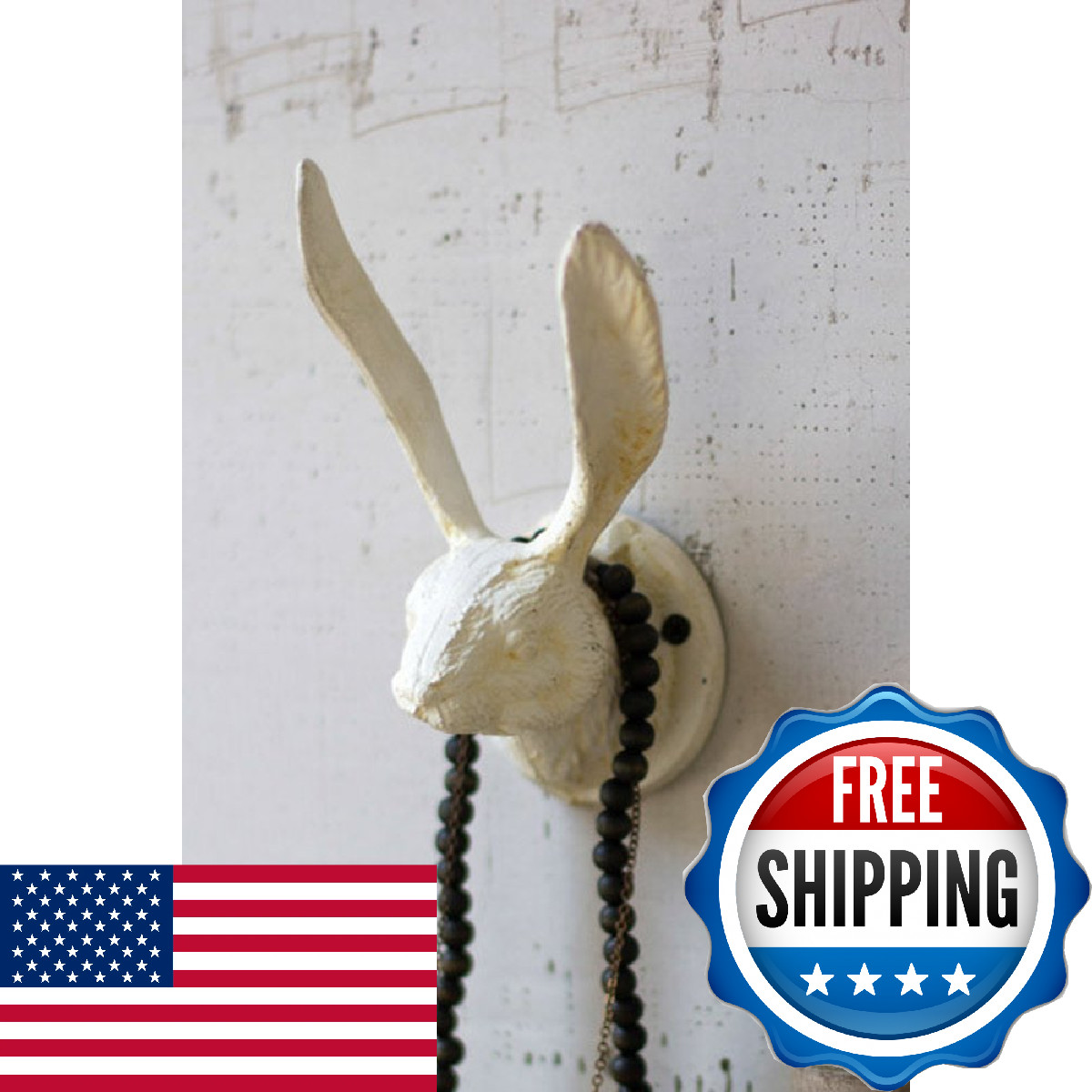 KALALOU Cast Iron Rabbit Wall Hook, One Size, Antique White