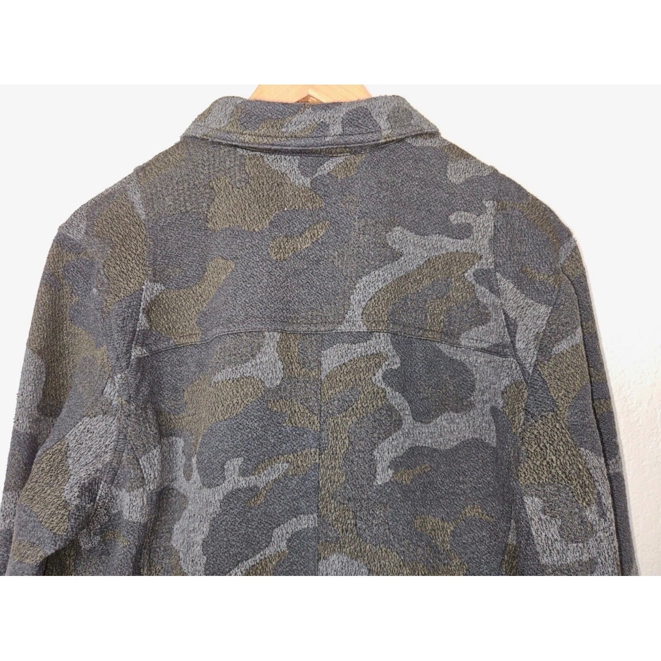Anthropologie Robin Camo Moto Jacket Women Medium Green Grey Knit Asymmetric Zip