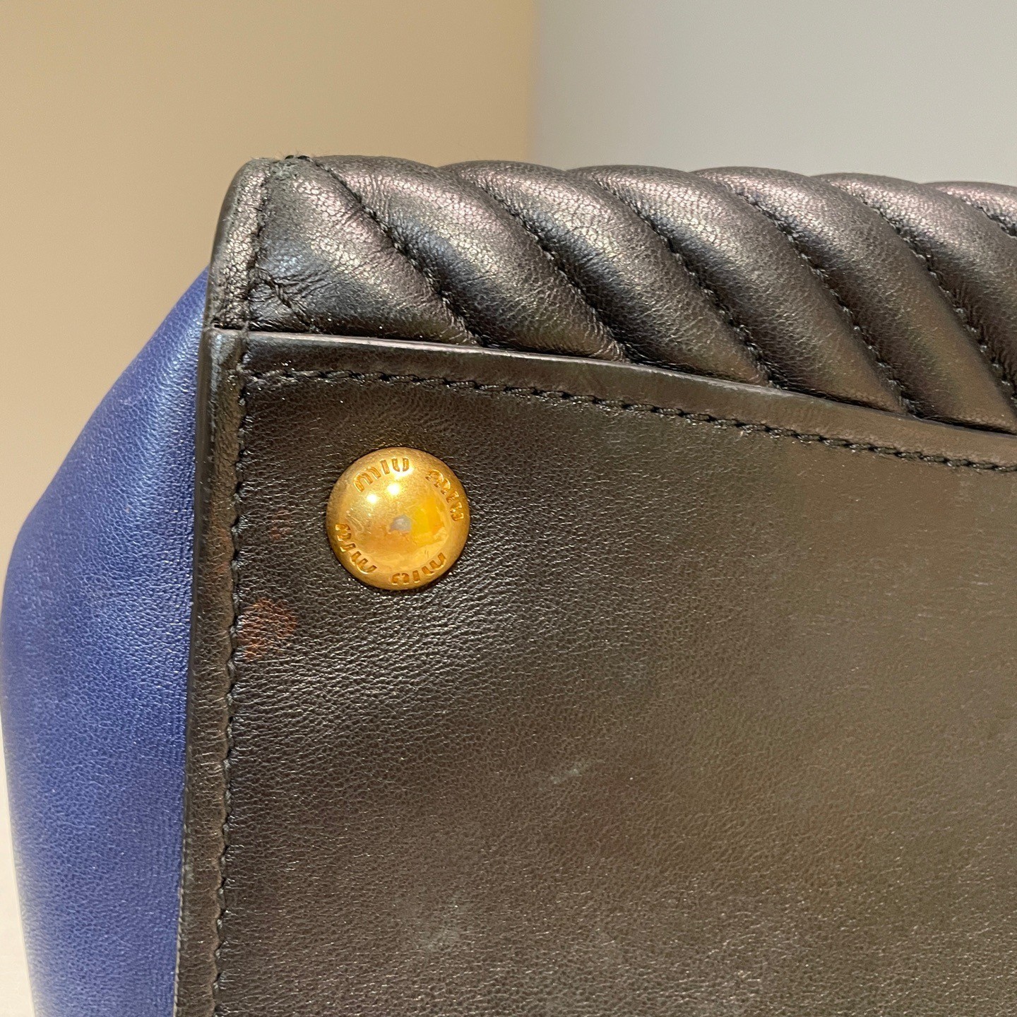 Miu Miu Quilted Leather Navy Large Top Handle Crossbody Bag