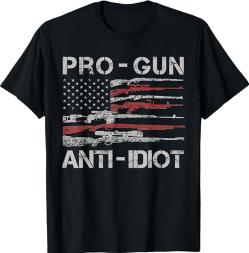 Pro Gun Anti Idiot Shirt Vintage USA Flag 2nd Amendment T-Shirt