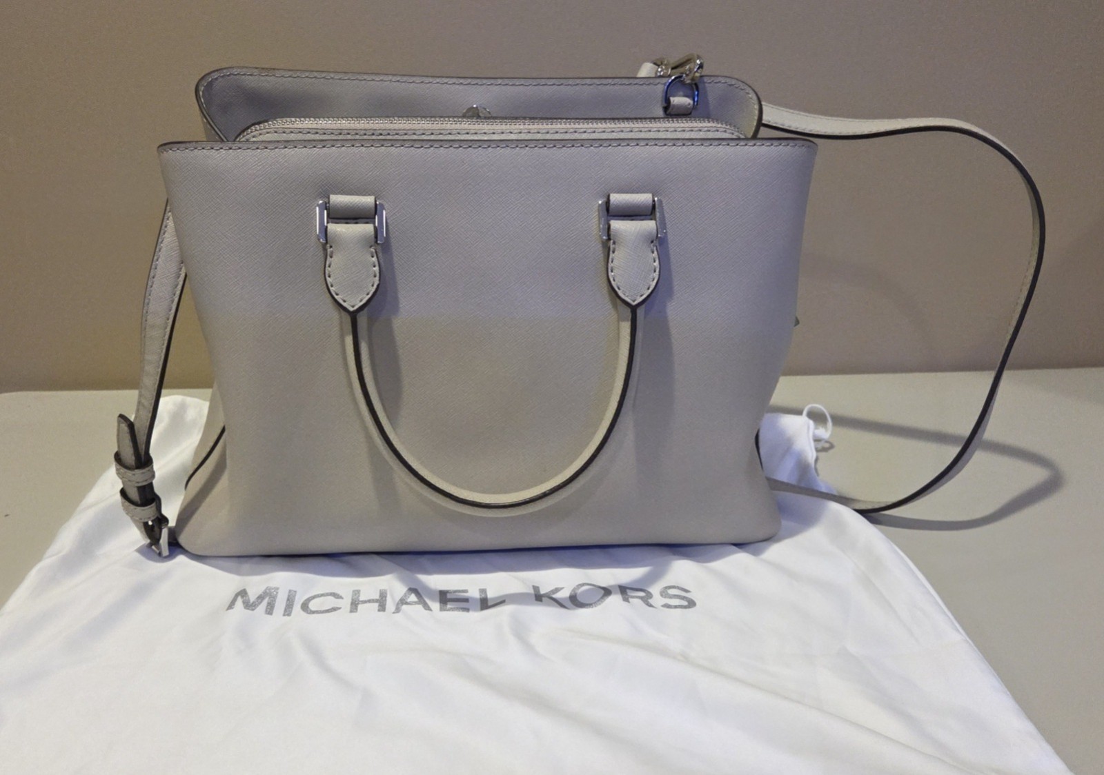 Michael Kors Savannah Large Leather Satchel-Cement color