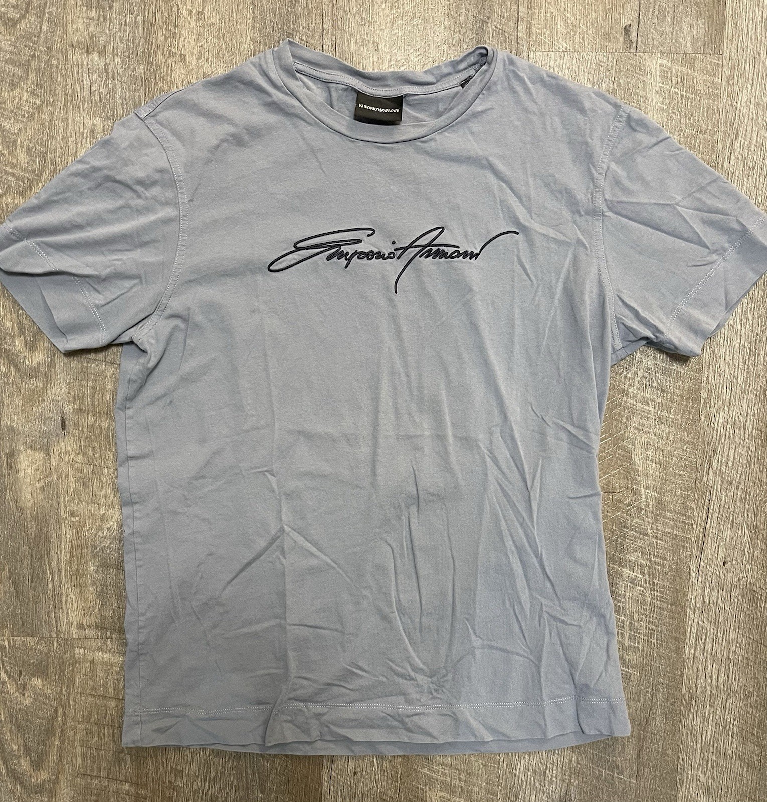 Emporio Armani T-Shirt XL Script Logo Spell-Out Gray Designer Tee Street Hip Hop