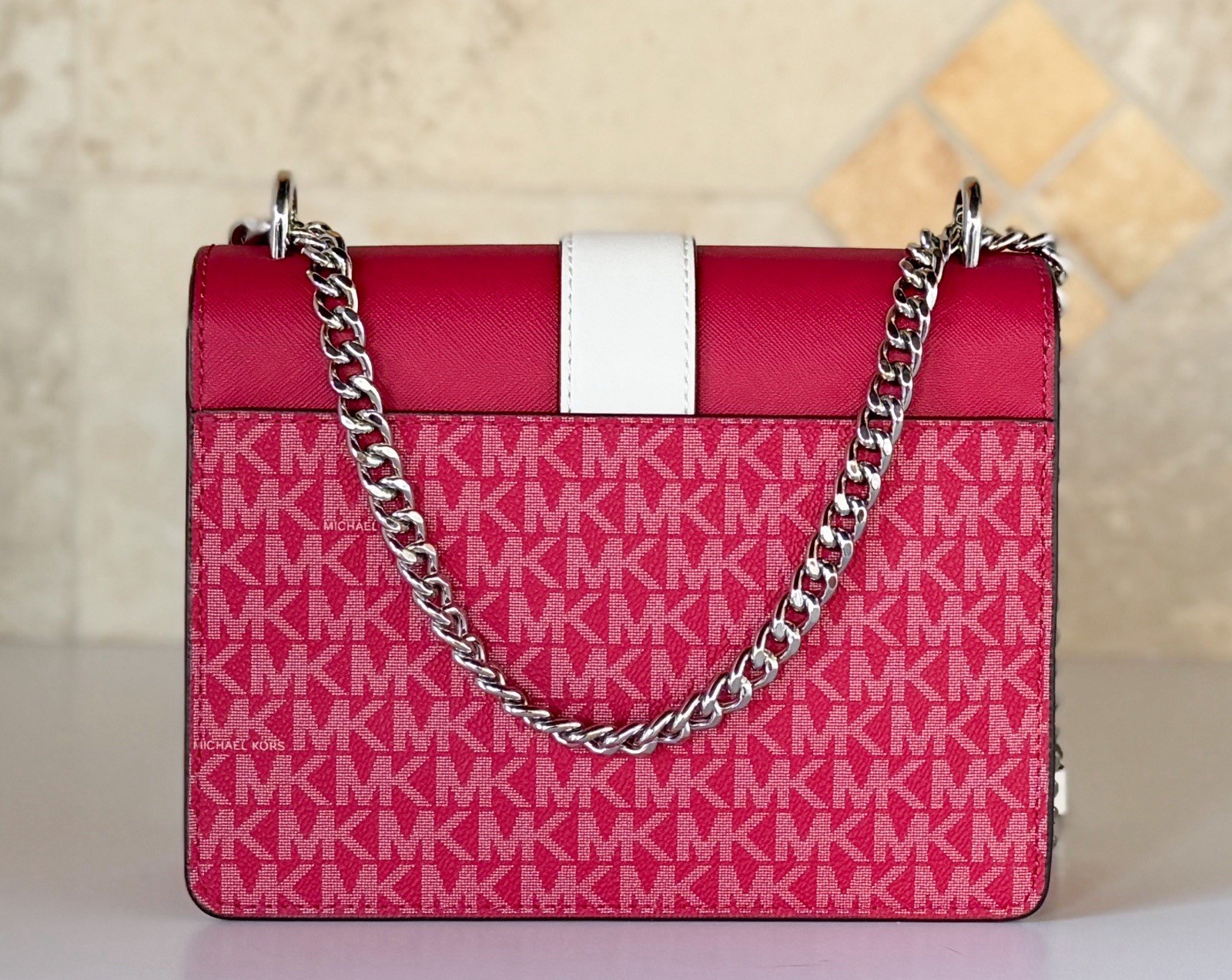 Michael Kors Greenwich SM Convertible Shoulder Flap Bag MK Dark Raspberry Multi