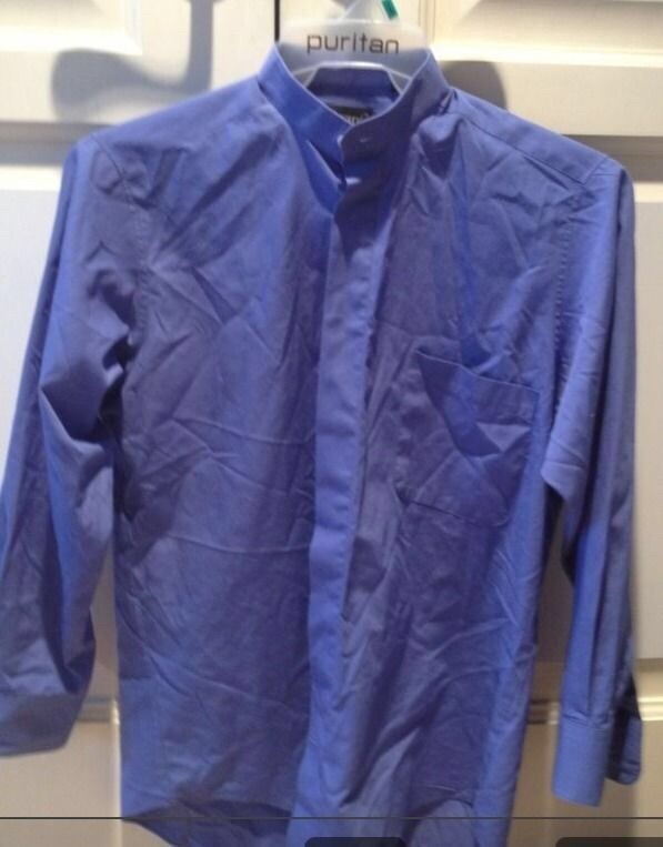 Blue Mens Collarless Long Sleeve Dress Shirt Size Small 30/31 By Edwards