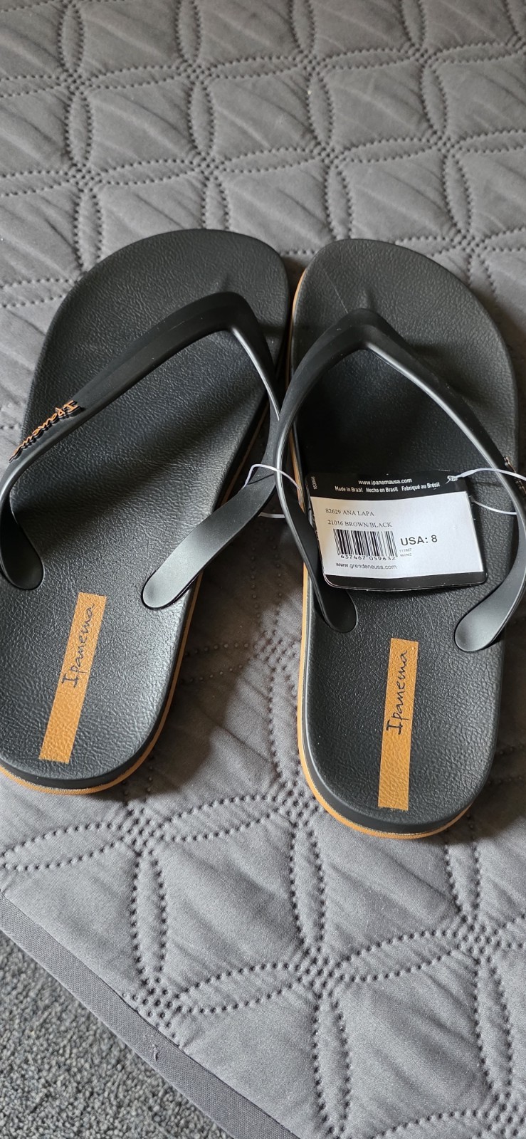Ipanema Solid Logo Flip Flop Sandals Slip-On Black/Brown Unisex 8 41