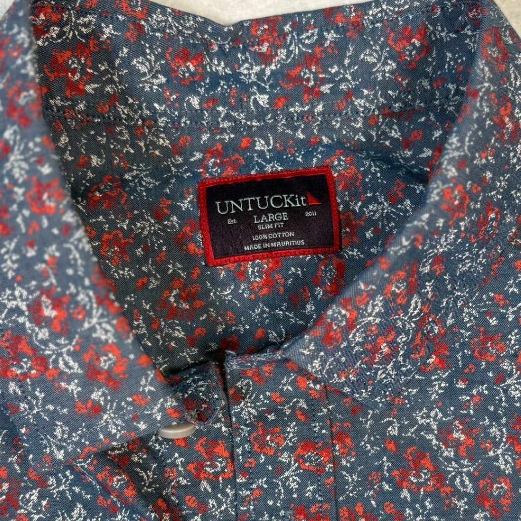 UNTUCKit Hartwell Mens Slim Fit Short Sleeve Floral Button Down Shirt Blue Red L
