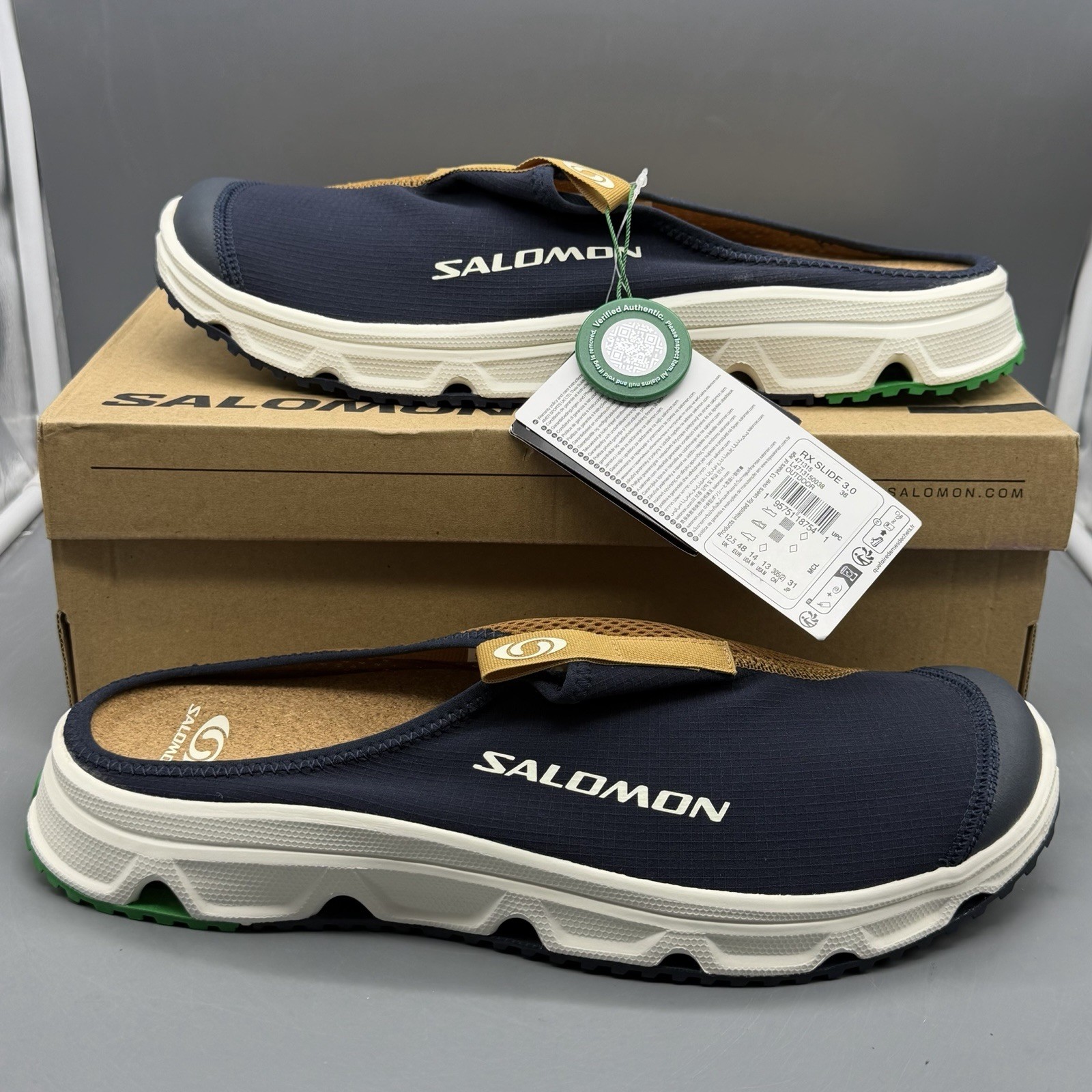 Salomon RX Slide 3.0 Men’s 13 Recovery Shoes Slip On Sneakers Navy Brown White