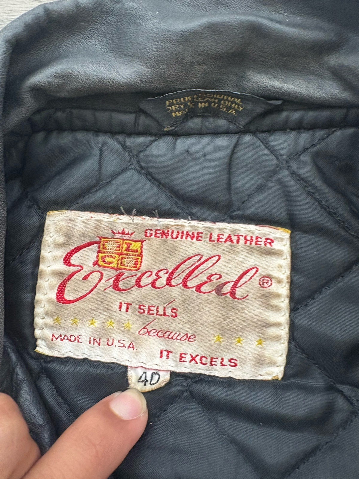 black Excelled brand leather motorcycle biker jacket Size 40 Reg.