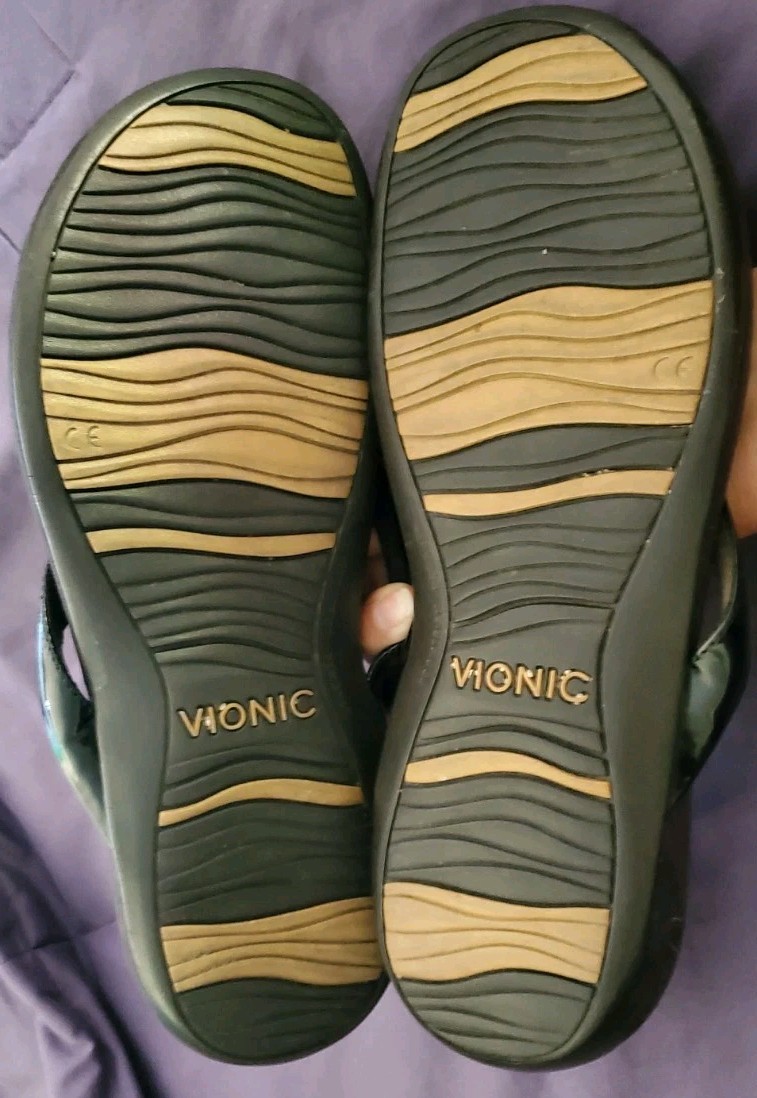 Vionic Bella II Womens 10M Black Bow Orthotic Flip Flop Sandals Orthaheel