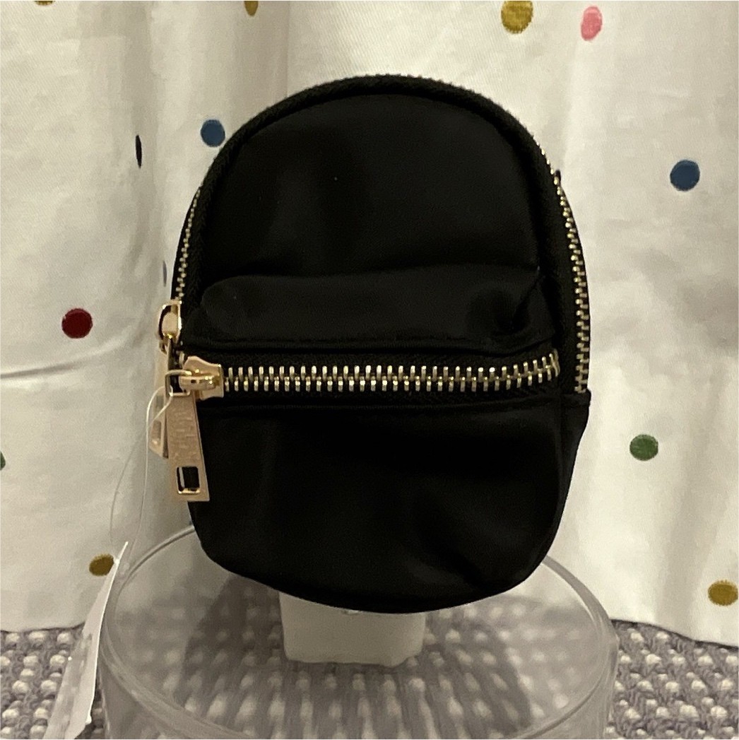 Black Mini Backpack Pouch Zip Closure Lined Gold Hardware Adjustable Straps