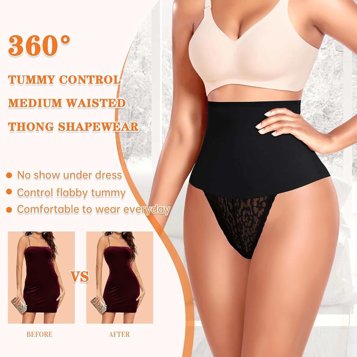 Women High Waist Tummy Control Thong Shapewear Seamless Butt Lifter Underwear