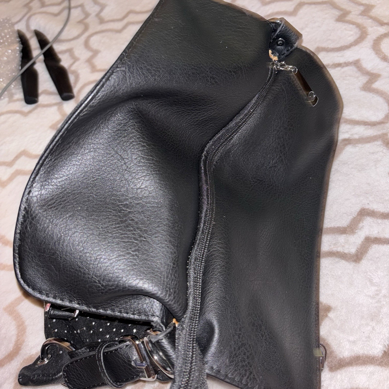 Red Authentic Merch Black Rhinestone Angel Shoulder Bag Zip, Detachable Strap