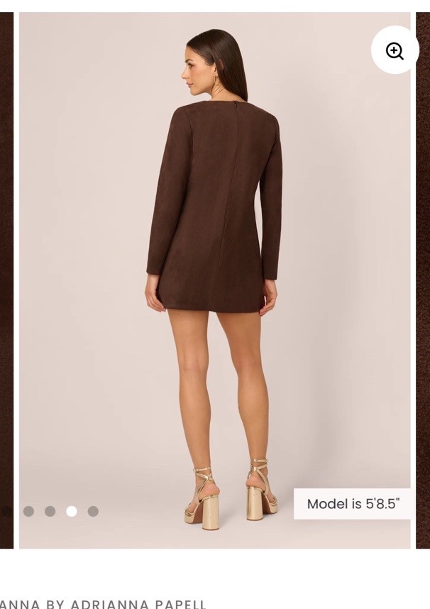 Adrianna Papell Brown Solid Microsuede Shift Dress Long Sleeve Zip Size 2