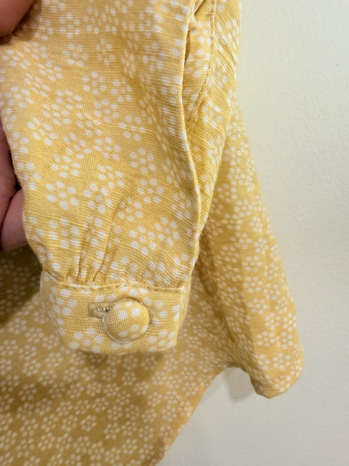 LC Lauren Conrad Blouse Yellow/White Ruffle Neck Puff 3/4 XS