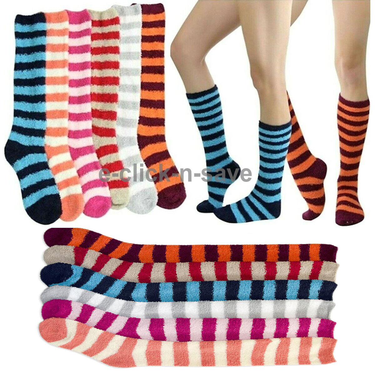 3, 6 pairs Women KNEE HIGH SOCKS Soft Slipper Cozy Fuzzy Winter Solid Dots
