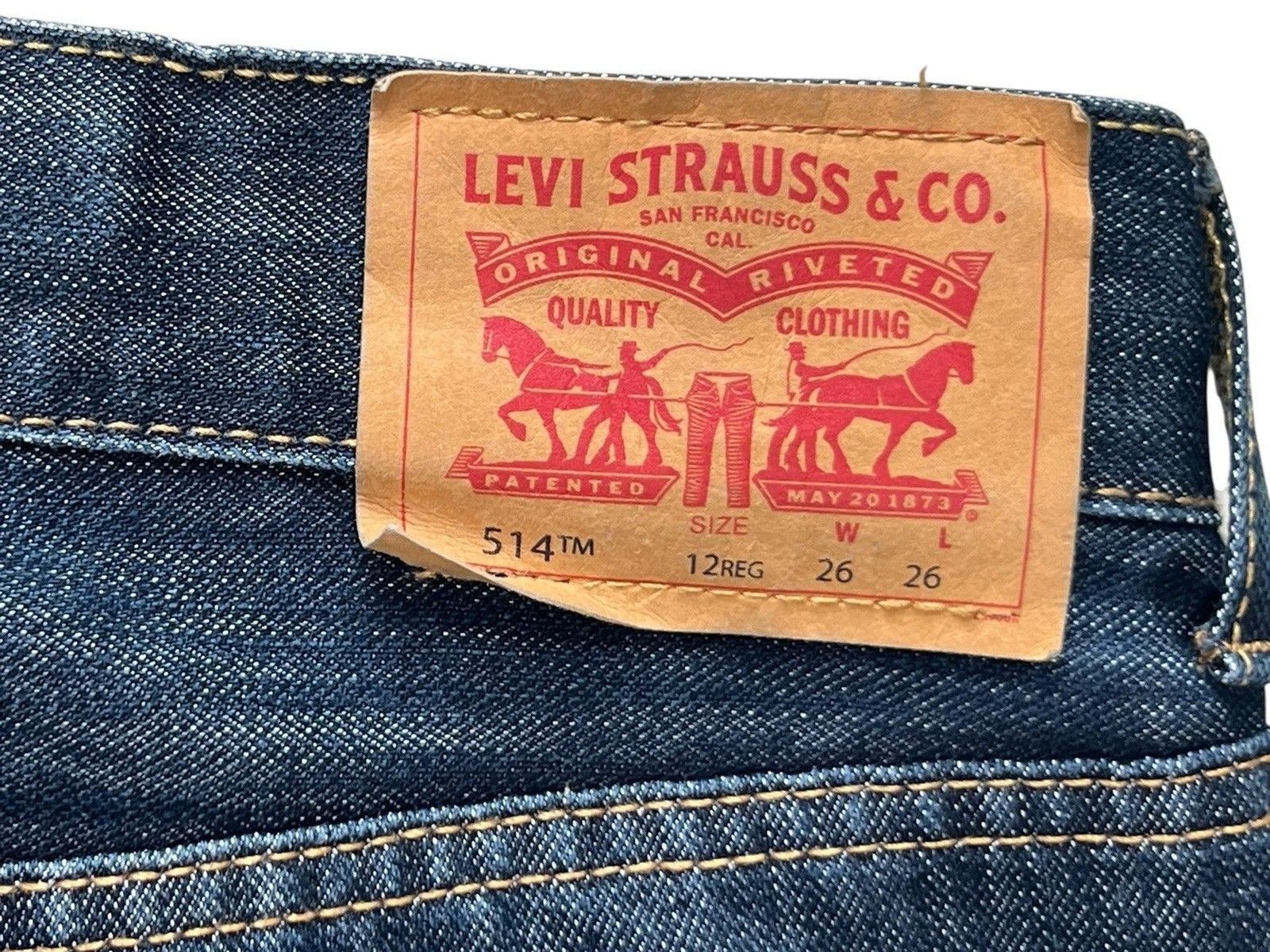 Levis 514 Jeans Boys Size 12 Reg 26×26 Straight Adjustable Blue Stretch Denim