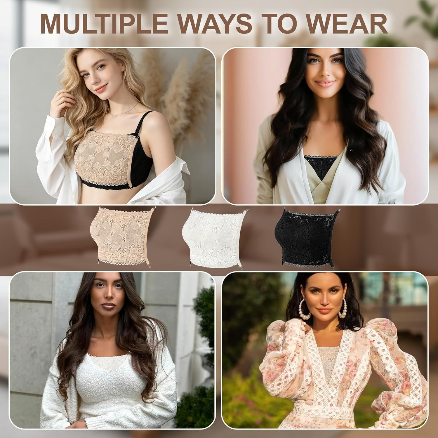 Modesty Panels for Women – V Neck Cover Up Insert Clip-On Mock Camisoles, Cleava