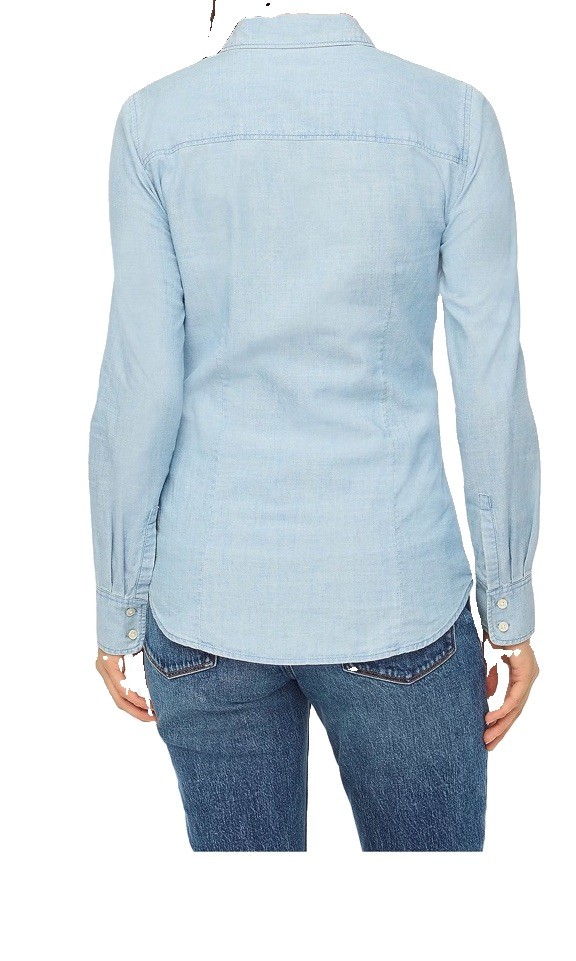 J.CREW Factory Blue Solid Cotton Point Collar Button-Up Shirt Long Sleeve L