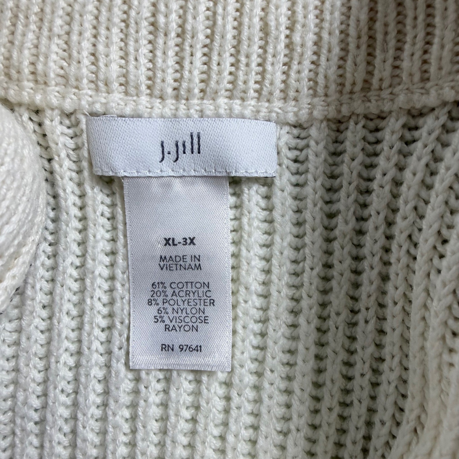 J. Jill Size-XL-3X Poncho Sweater Cream Ribbed Quarter Zip Cotton Blend