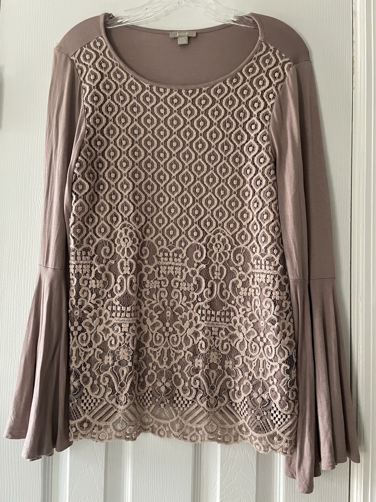 Pointelle Women Size Medium Soft Viscose Pink Lace Embroidered Top Shirt