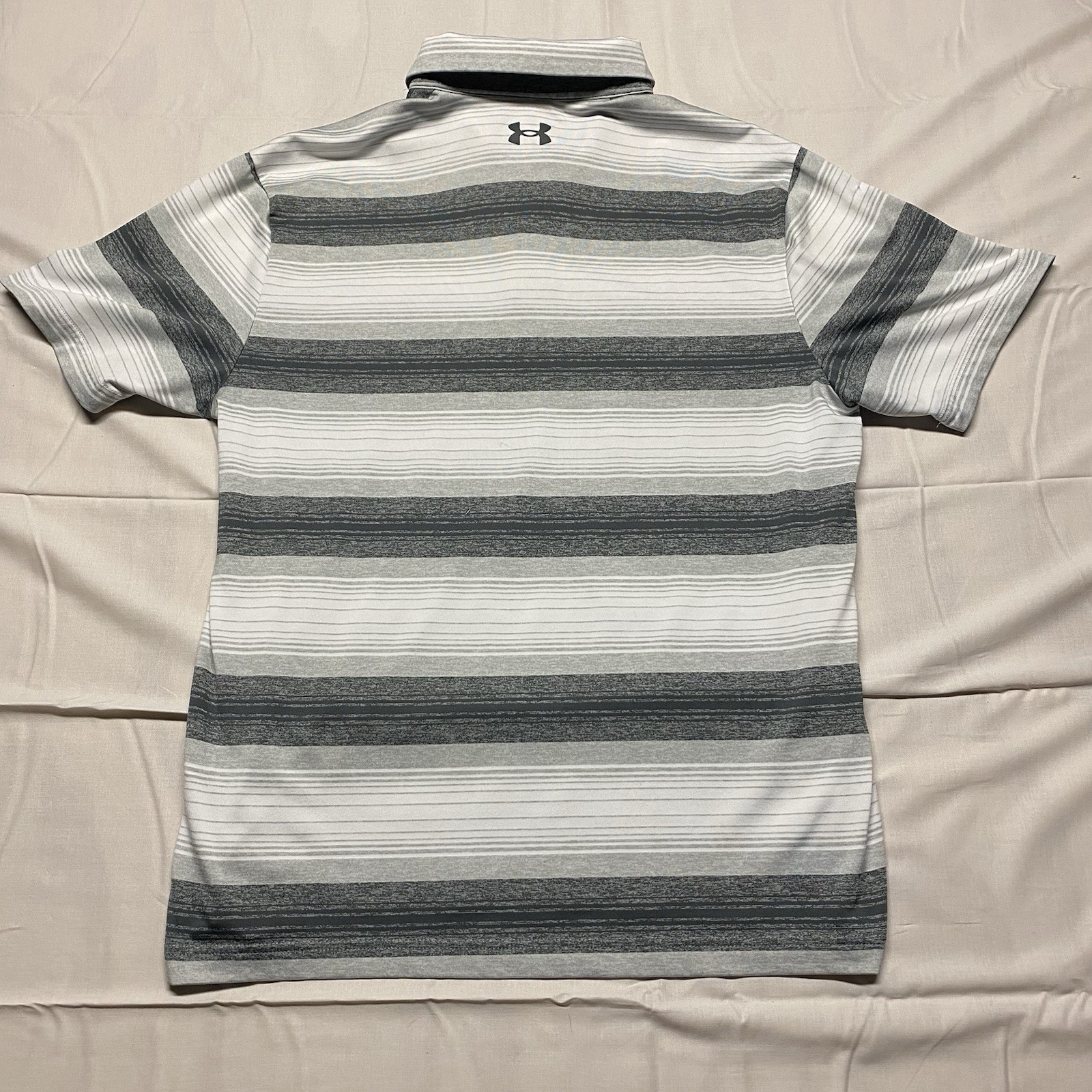 Mens Wh/play off polo shirt Stretch Short Sleeve Striped Size Lg 2 Button Collar