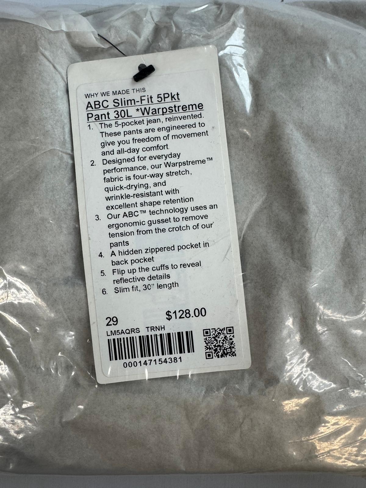 *ABC* Slim-Fit 5 Pocket Pant 30L Warpstreme By lululemon. Choose Your Size. NWT