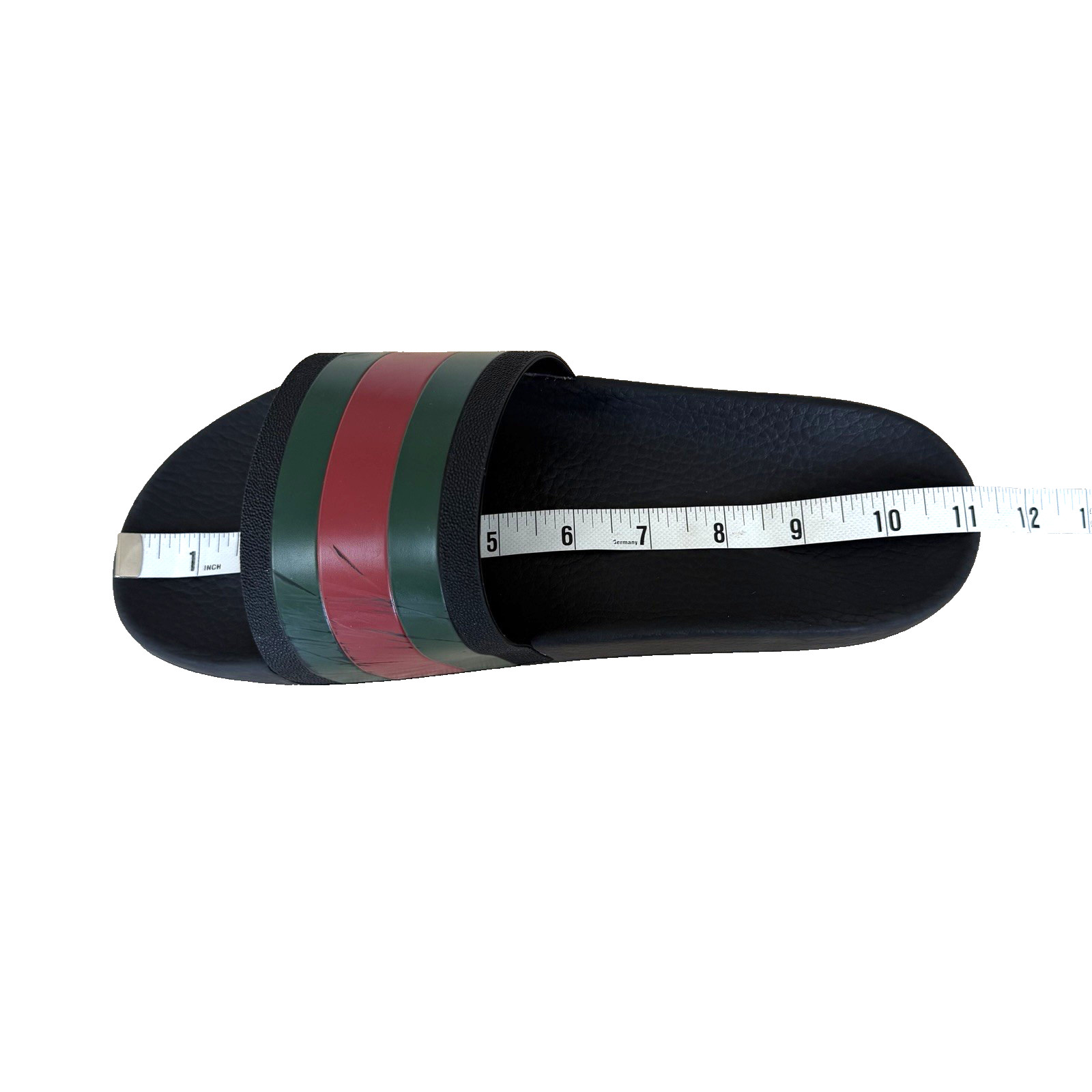 Gucci Web Rubber Slide Sandals Mens 9 Black Green Red Stripe Beach Pool READ