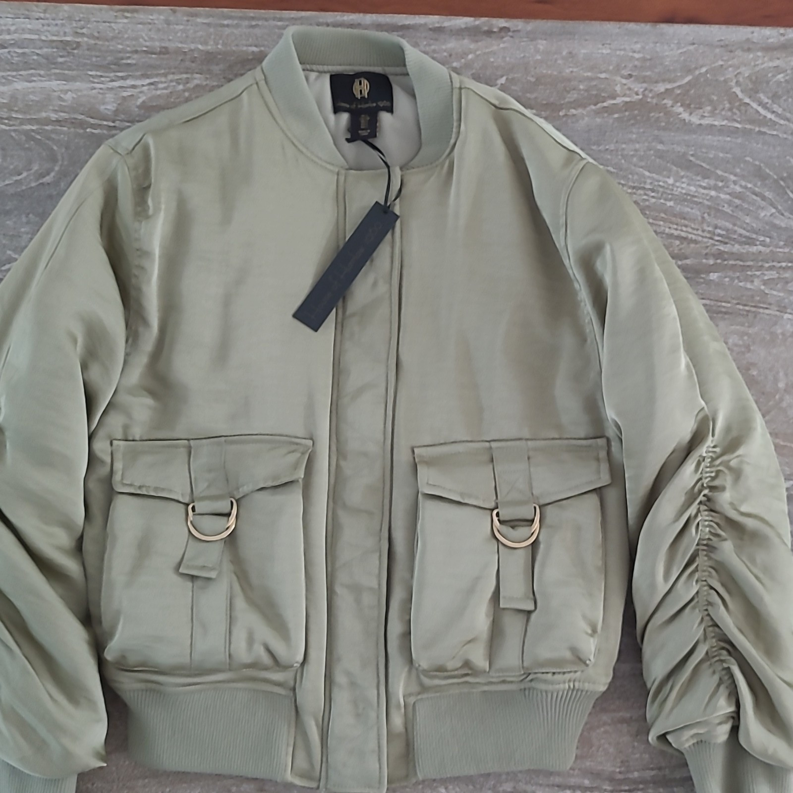 House of Harlow 1960 Women’s Green Bomber Jacket Size S Full Zip Pockets