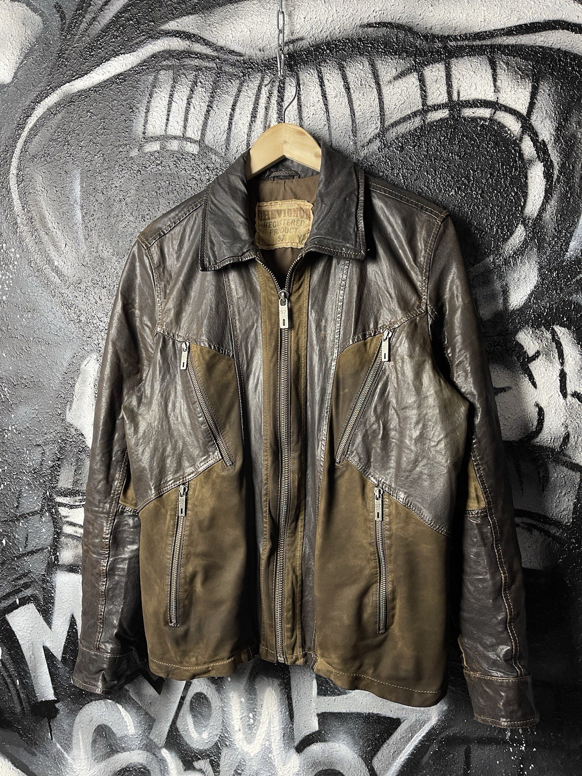 Chevignon Registered Product 57 Vintage Brown Full Zip Sheepskin Leather Jacket