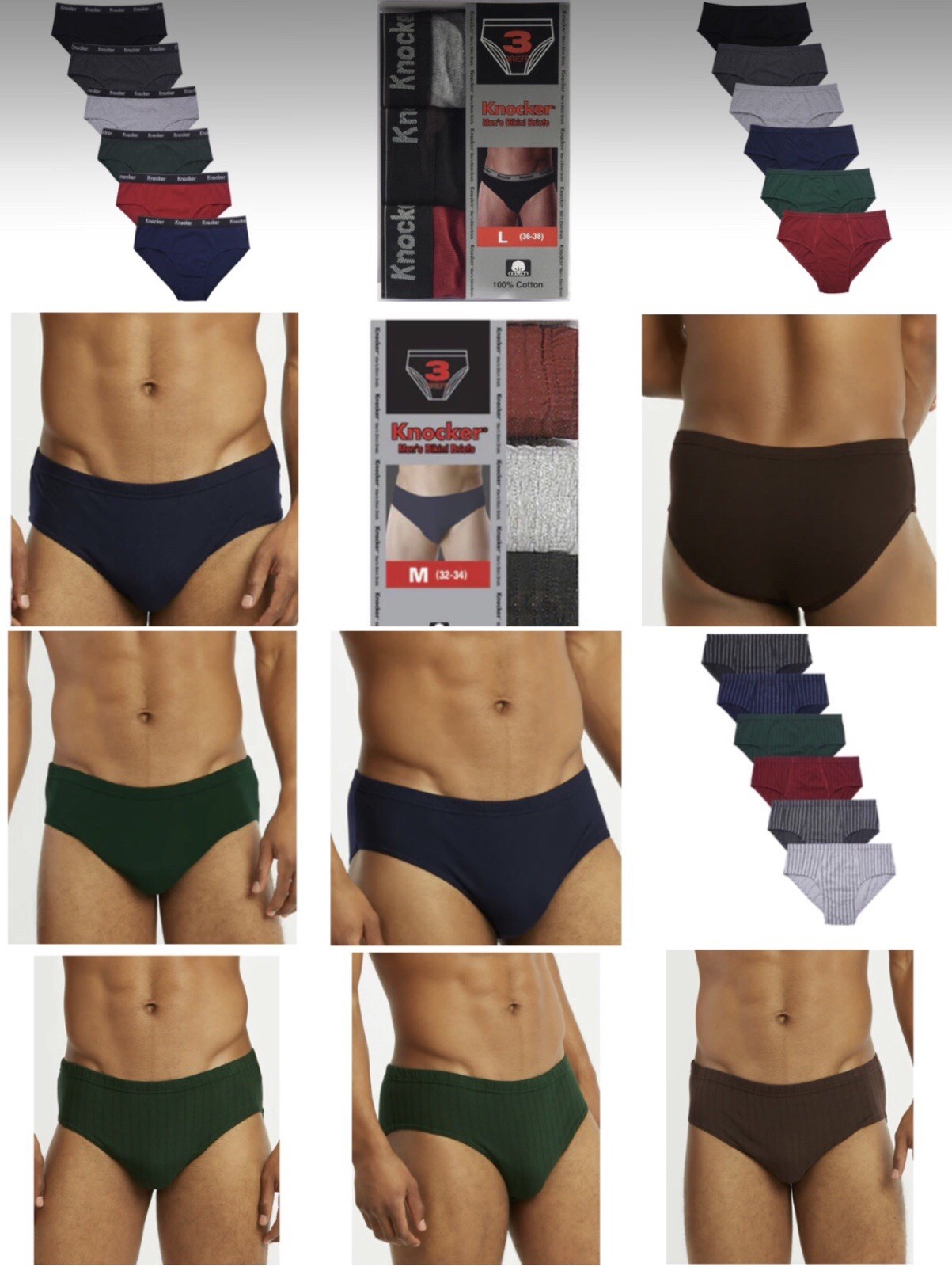 Knocker Men Cotton Bikini Brief Underwear6/ Pack 12/ Pack Low Rise Stretch