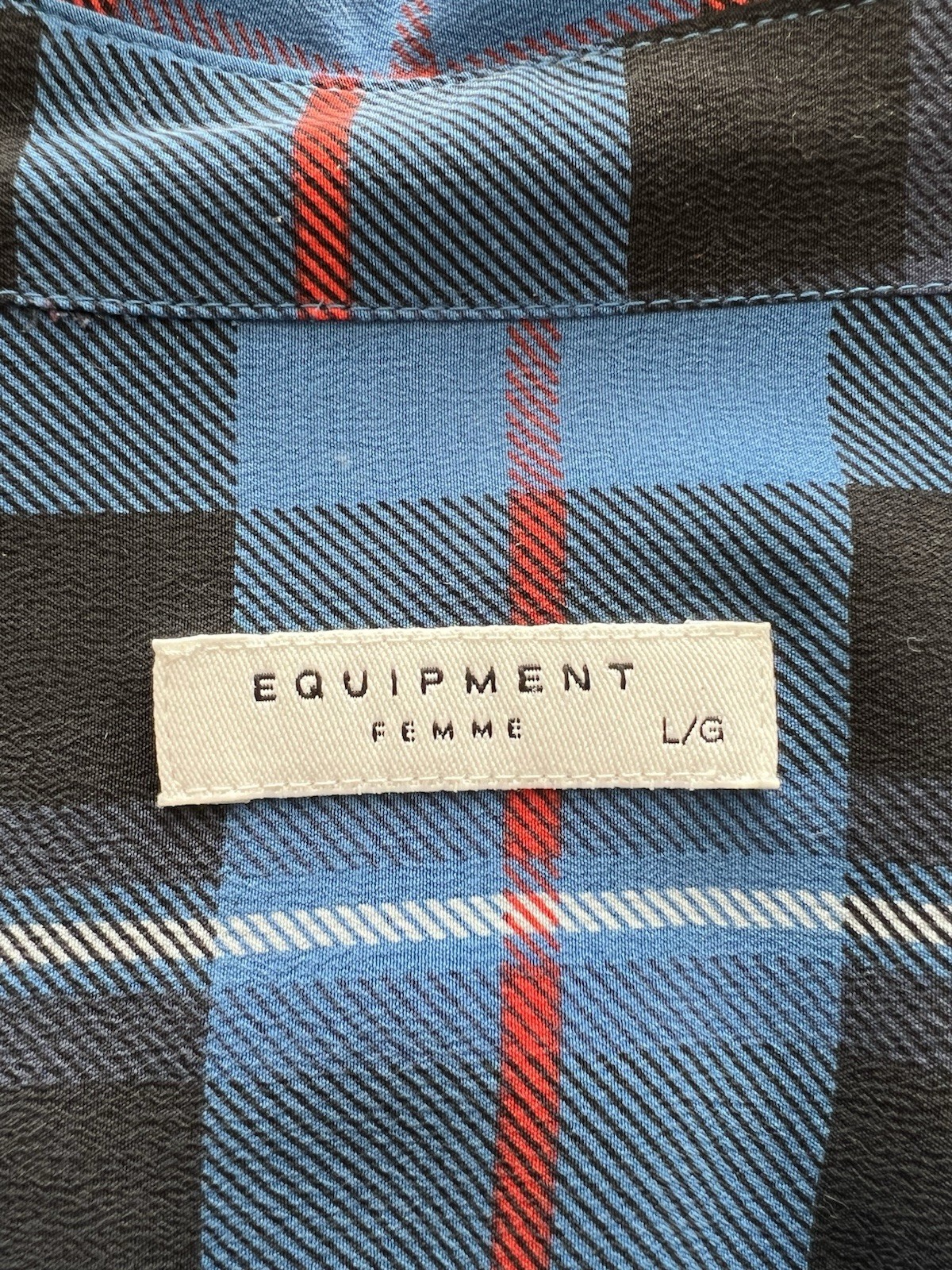 Equipment Femme 100% Silk Plaid Button-Up Shirt Dress Blouse Tunic V-Neck L/G