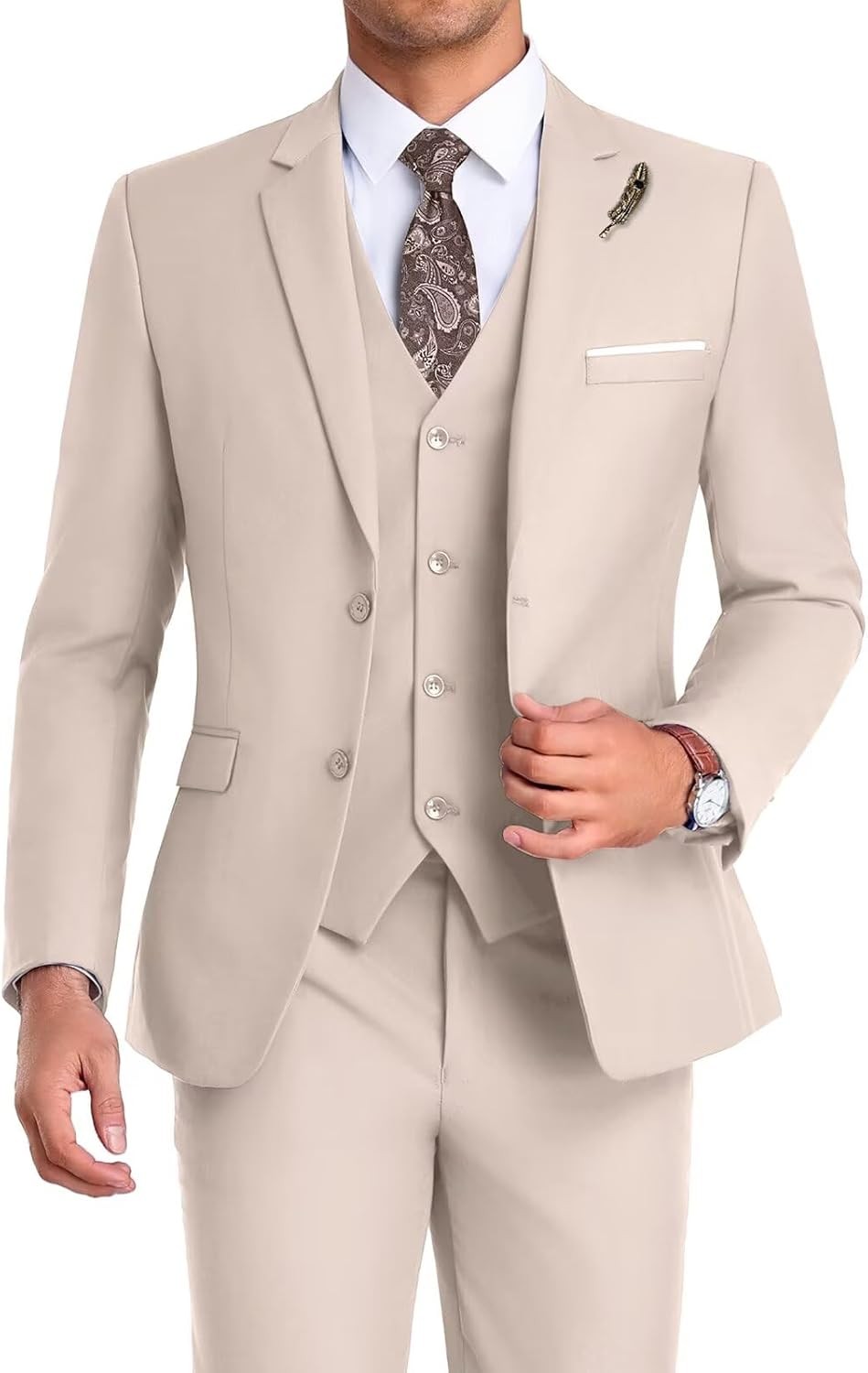 Men’s Slim Fit 3Piece Suit Tuxedo Set Wedding Prom Business Jacket Vest Pant Tie