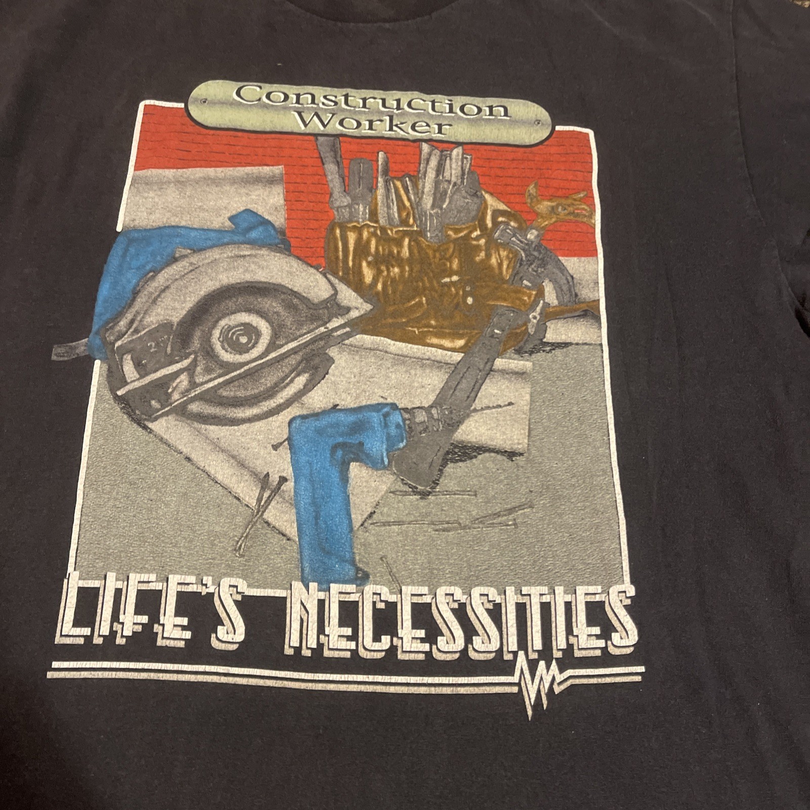 VTG Construction Worker T-Shirt Men’s XL Y2K Life’s Necessities Tee Black