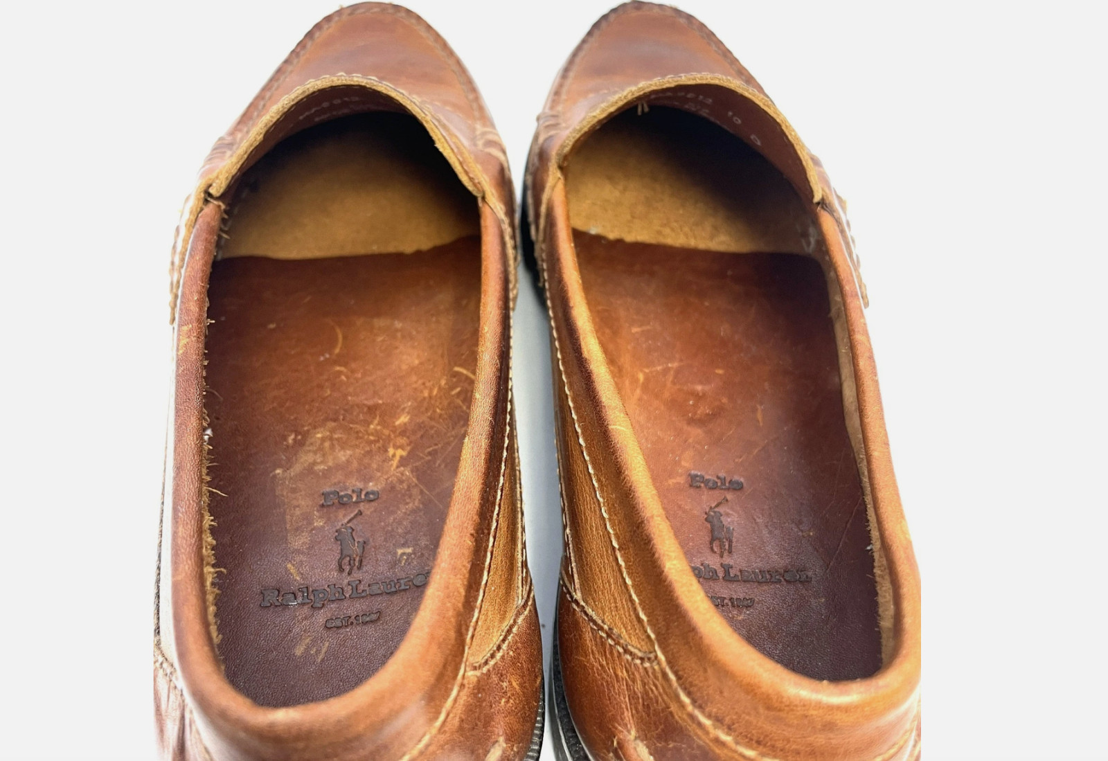 Polo Ralph Lauren Penny Loafers Walnut Brown Leather Lug Soles Men’s US 10D