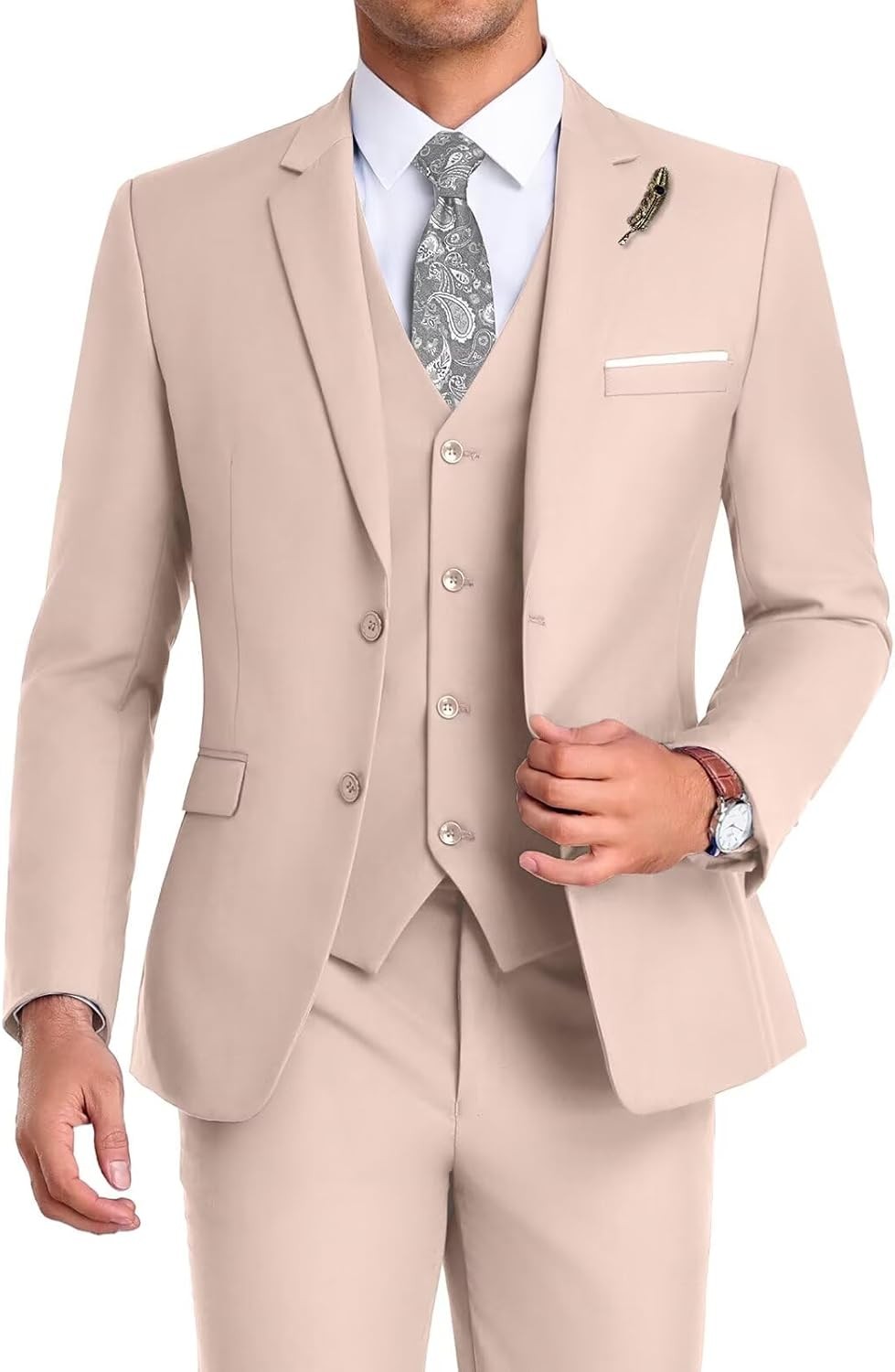 Men’s Slim Fit 3Piece Suit Tuxedo Set Wedding Prom Business Jacket Vest Pant Tie