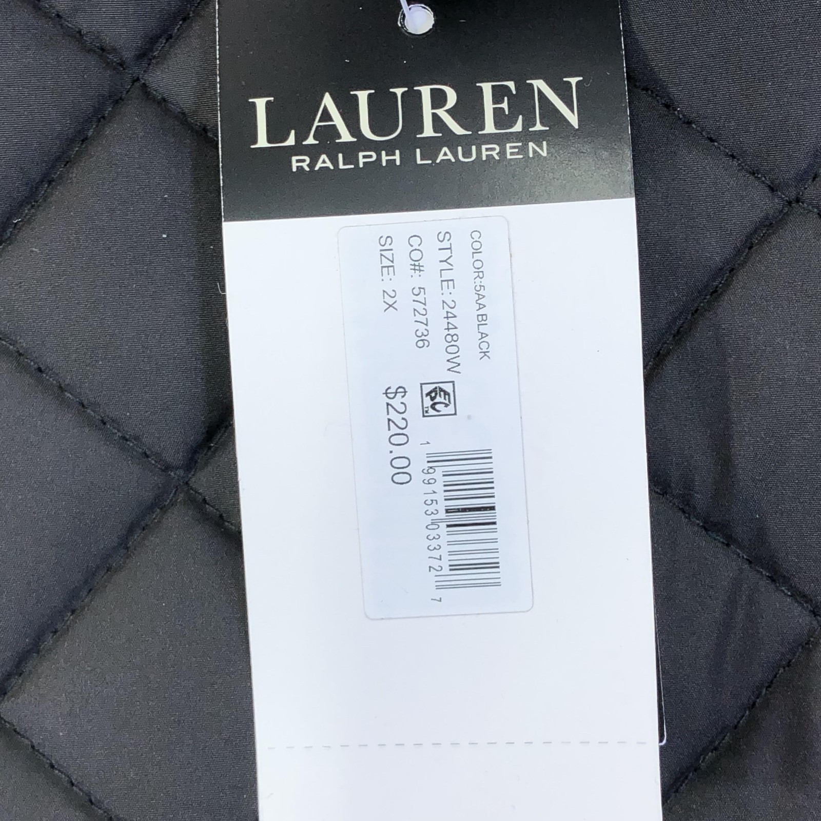 Lauren Ralph Lauren Quilted Jacket Womens 2X Plus Black Faux Fur Snap Lined