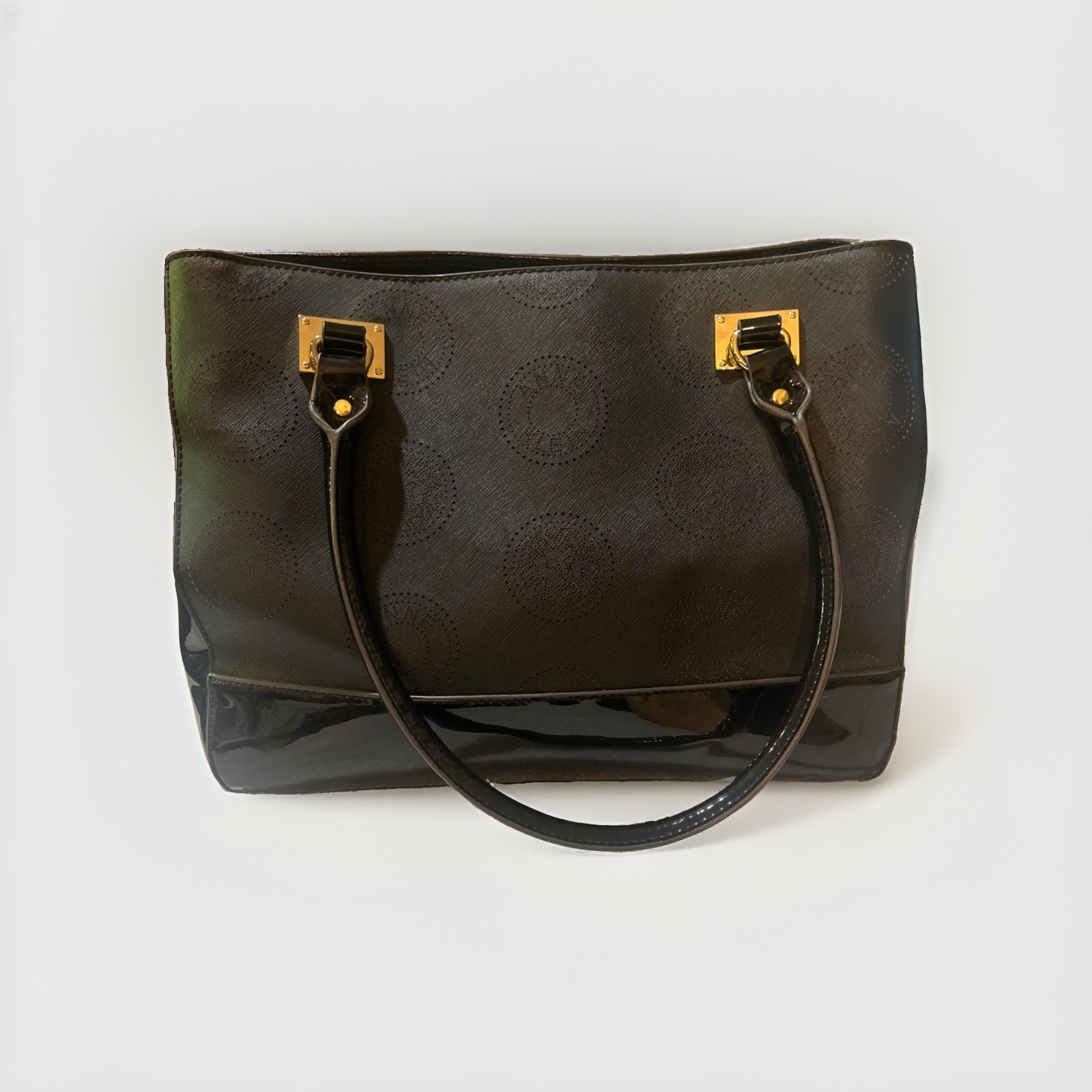 Vintage Queen by Queen Latifah Anne Klein Black Faux Patent Leather Tote Bag
