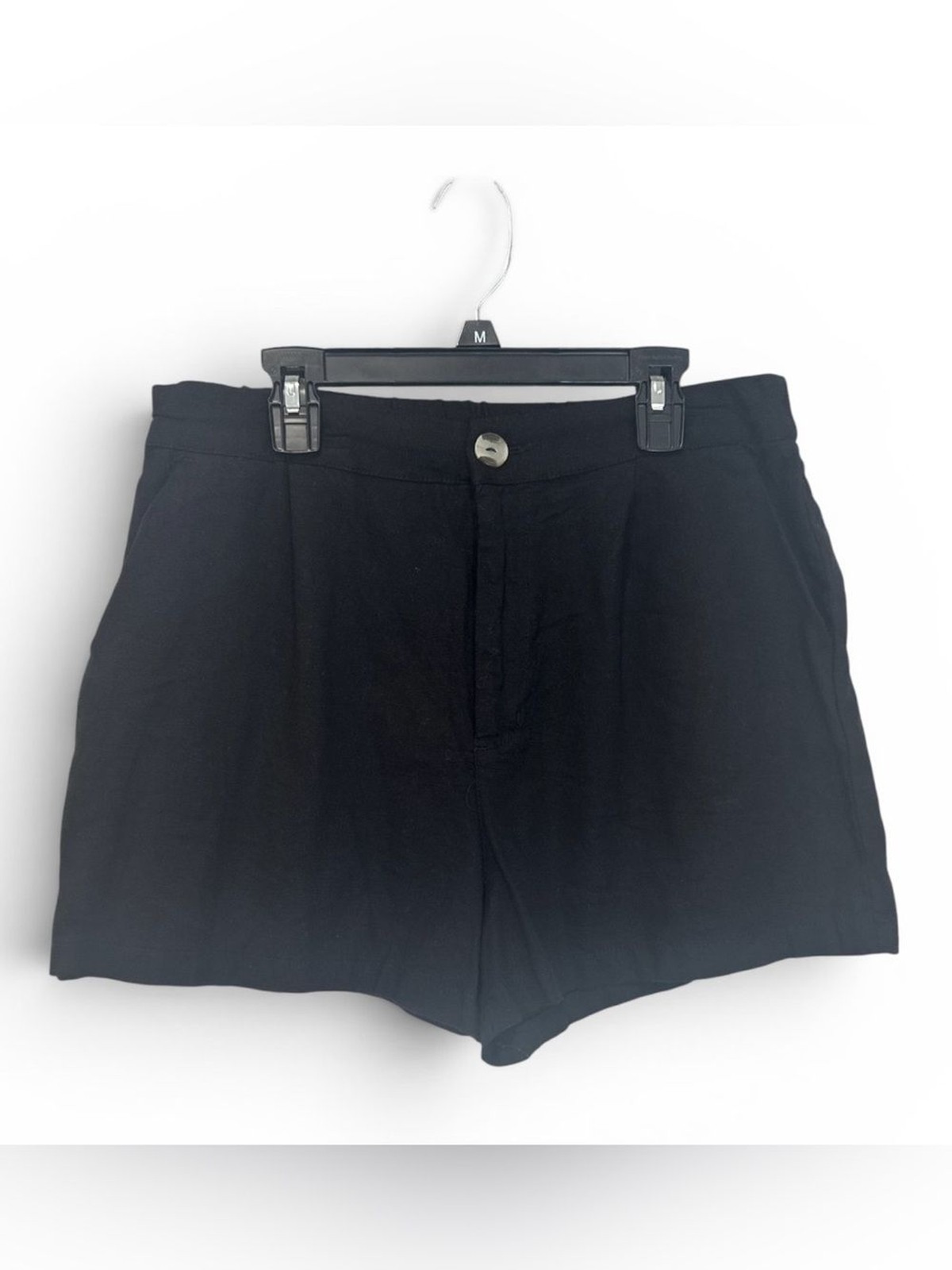 Ambiance Apparel Black Linen Blend High-Waisted Shorts, Size Large
