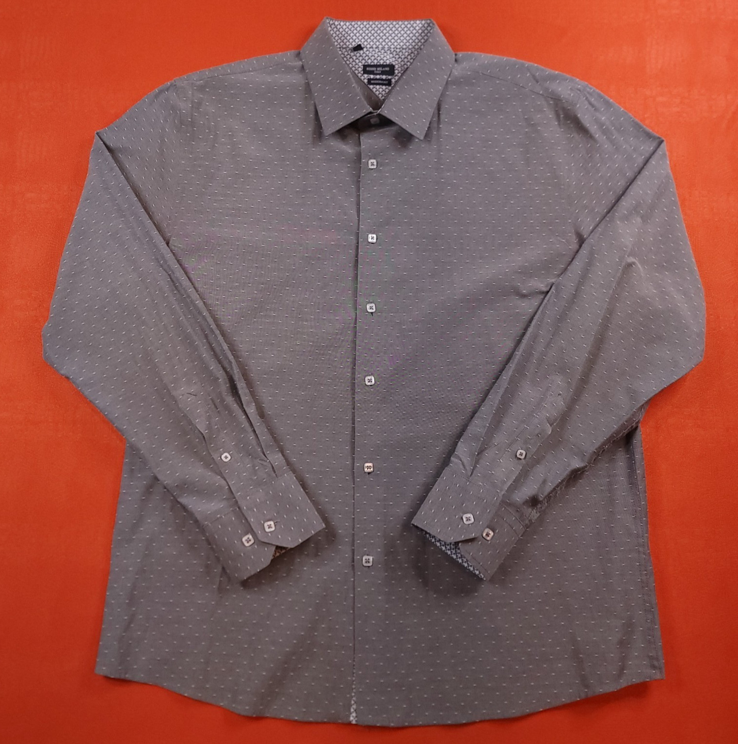 Rosso Milano Italy Men’s Contrast Button-Up Long Sleeve Shirt Gray Size 17.5 XL