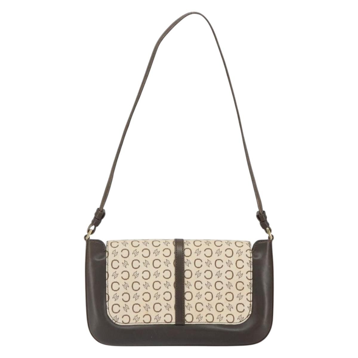 CELINE C Macadam Canvas Shoulder Bag Beige Gold Auth ep12930