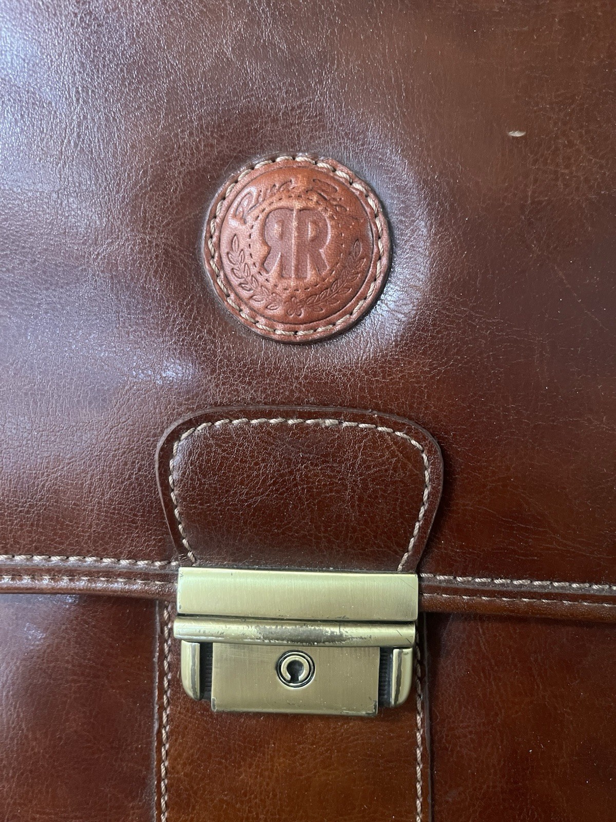 Vintage Rina Rich Brown Briefcase/Document Bag Men’s Push Lock Top Handle Zip