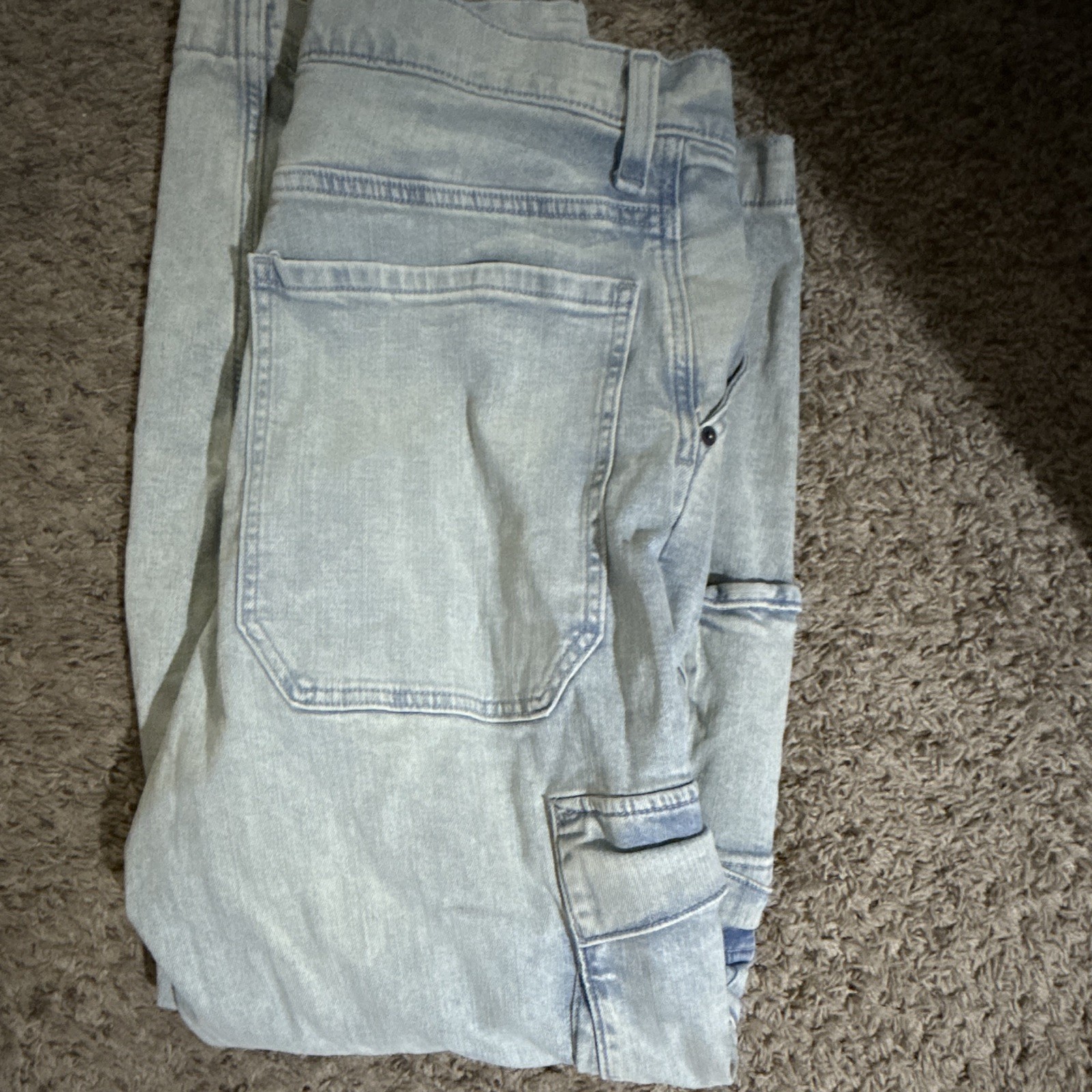 Hollister Men’s Light Blue Denim Cargo Jeans Slim Fit Cotton 5-Pocket Pockets