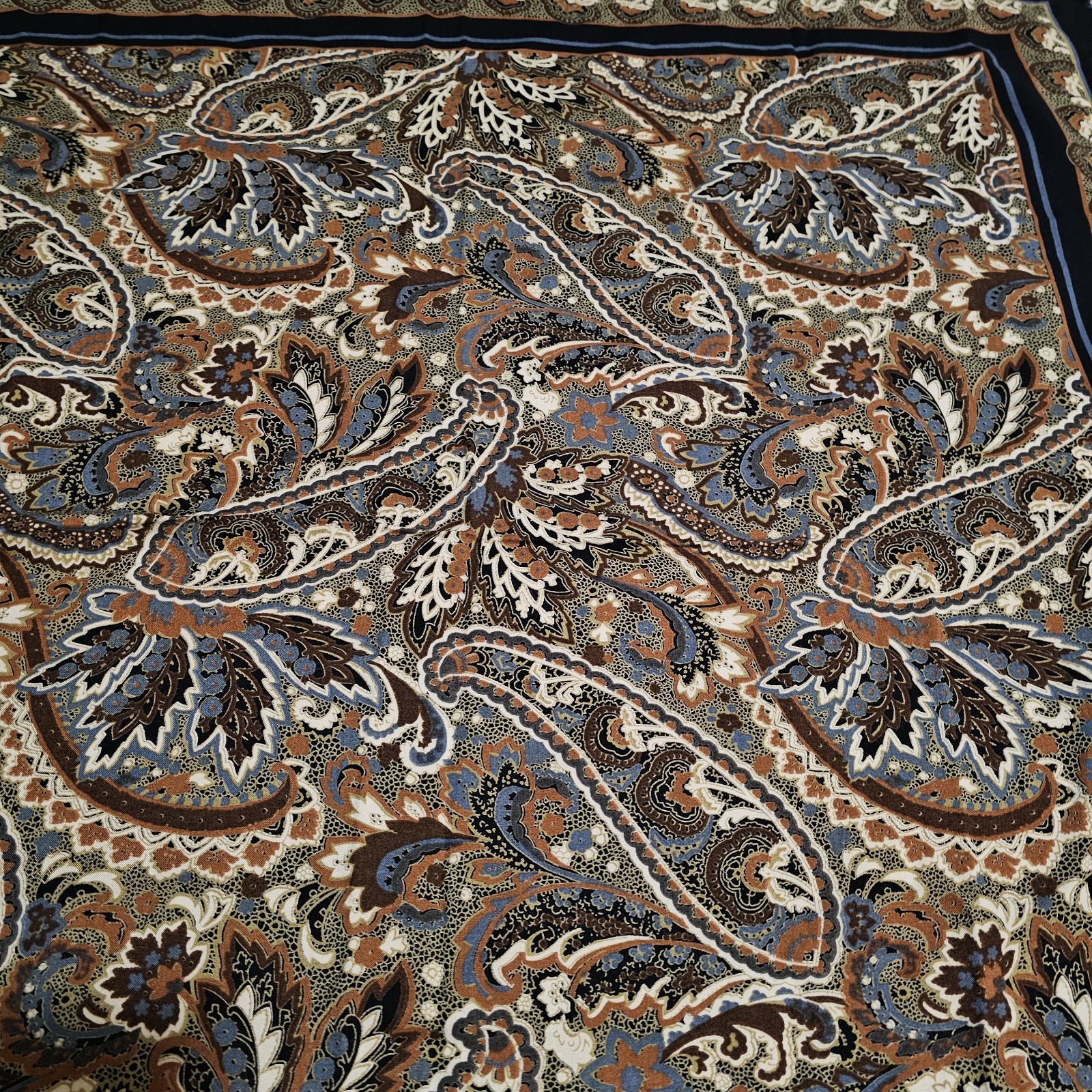 Paisley Fringed Scarf Rectangle – Black, Brown, Cream – 33 in x 31 in