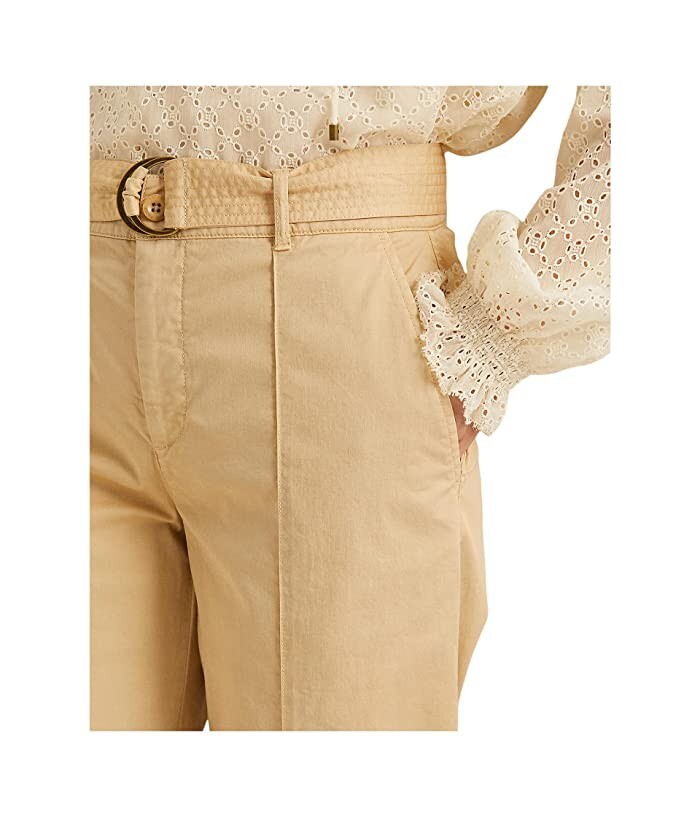 Lauren Ralph Lauren Micro-Sanded Twill Belted Wide Leg Pants Womens 14P Tan $125