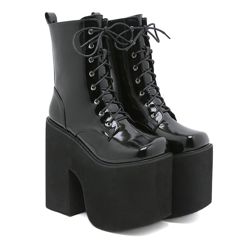 Womens High Platform Block Heels Ankle Boots Dance Club Shoes Thick Sole Cosplay